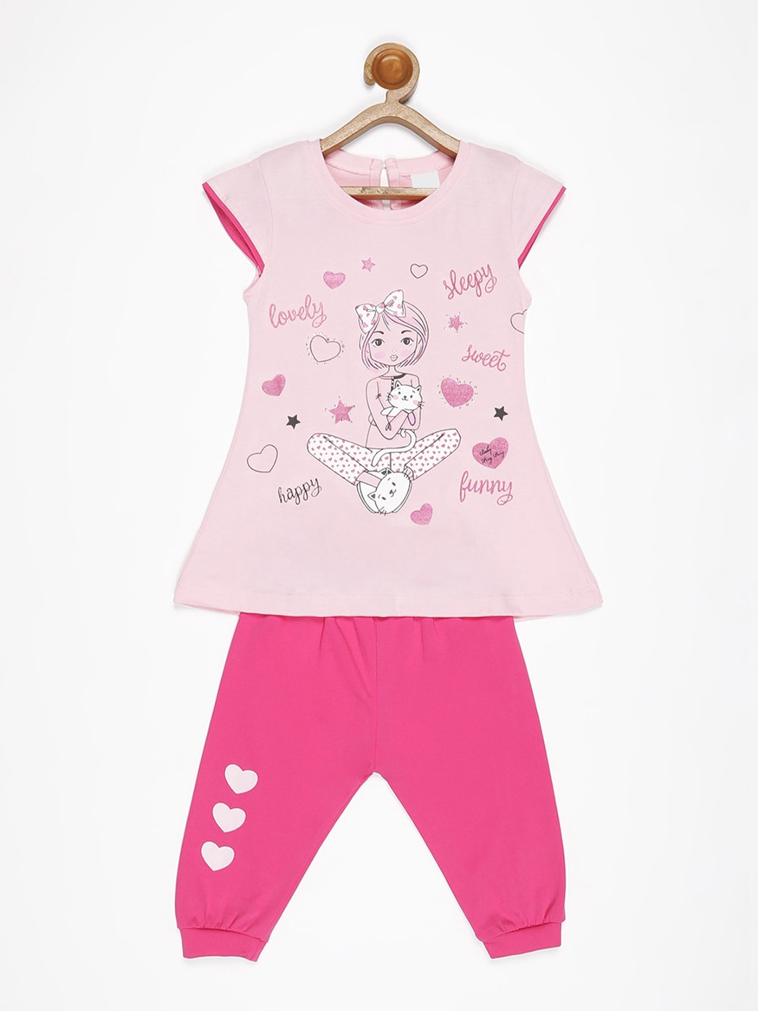 

V2 Value & Variety Girls Pink Printed Cotton Top with Pyjama