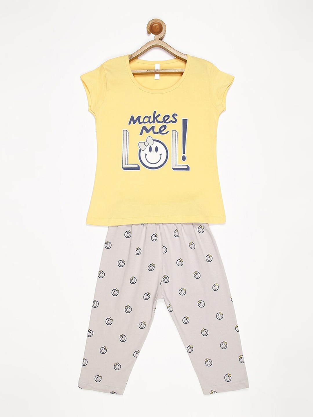 

V2 Value & Variety Girls Yellow & Grey Printed Cotton T-shirt with Pyjamas