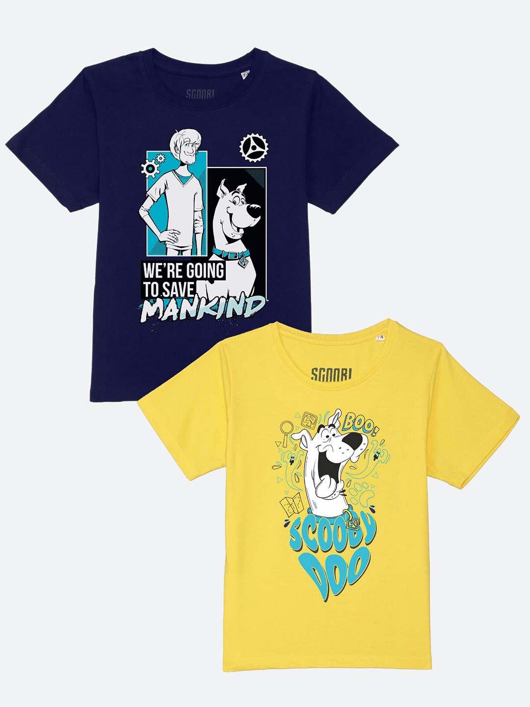 

YK Warner Bros Boys Pack of 2 Scooby Doo Printed Cotton T-shirts, Navy blue