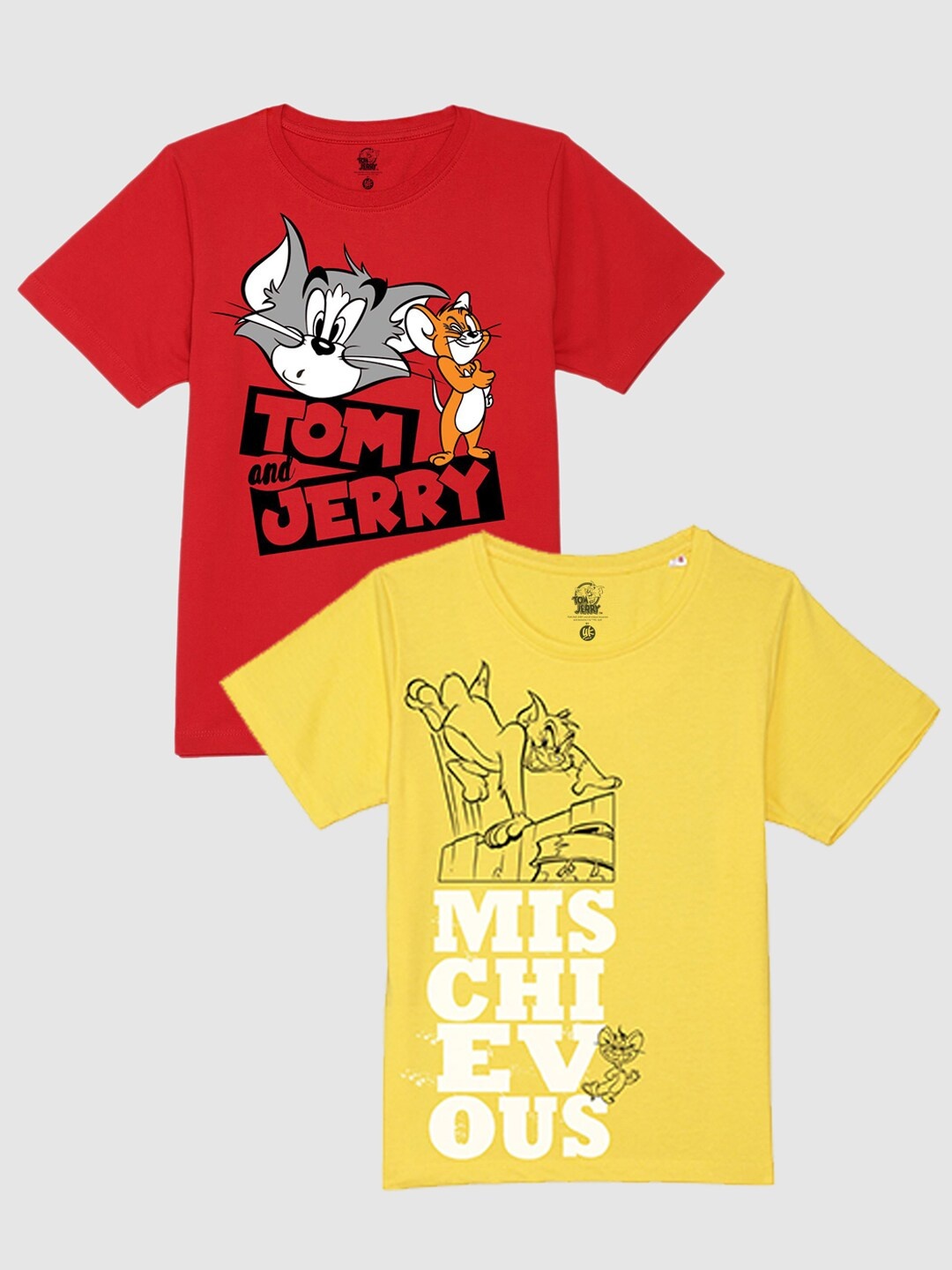 

YK Warner Bros Boys Pack of 2 Tom & Jerry Printed Cotton T-shirts, Red