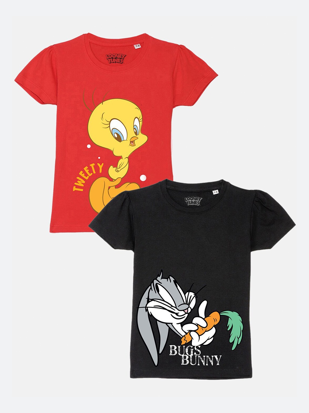 

YK Warner Bros Girls Pack of 2 Loony Tunes Tweety Printed Cotton T-shirt, Red