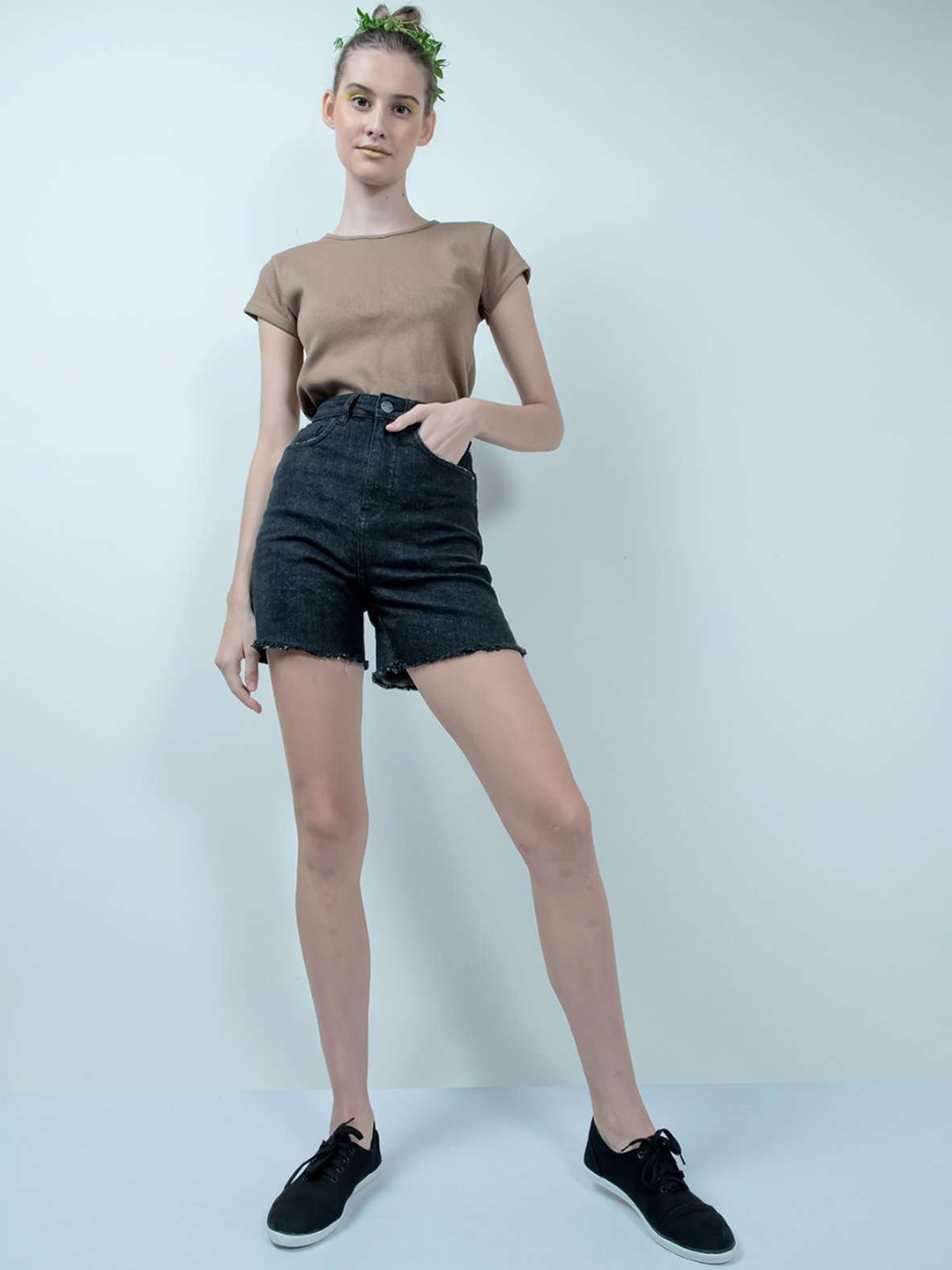 

FREAKINS Women Black High-Rise Cotton Denim Shorts
