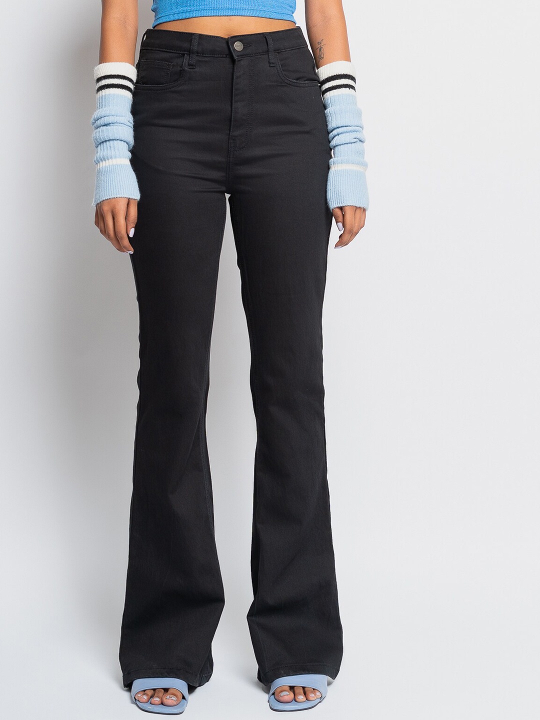 

FREAKINS Women Black Bootcut High-Rise Mildly Distressed Jeans