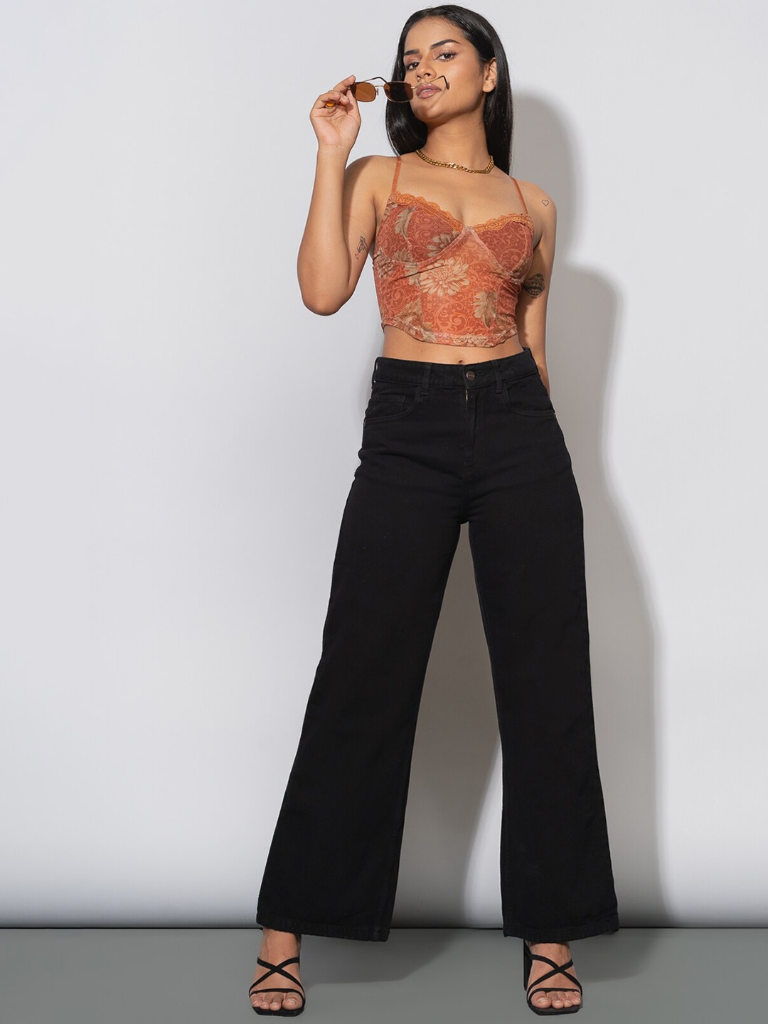

FREAKINS Women Black Wide Leg High-Rise Jeans
