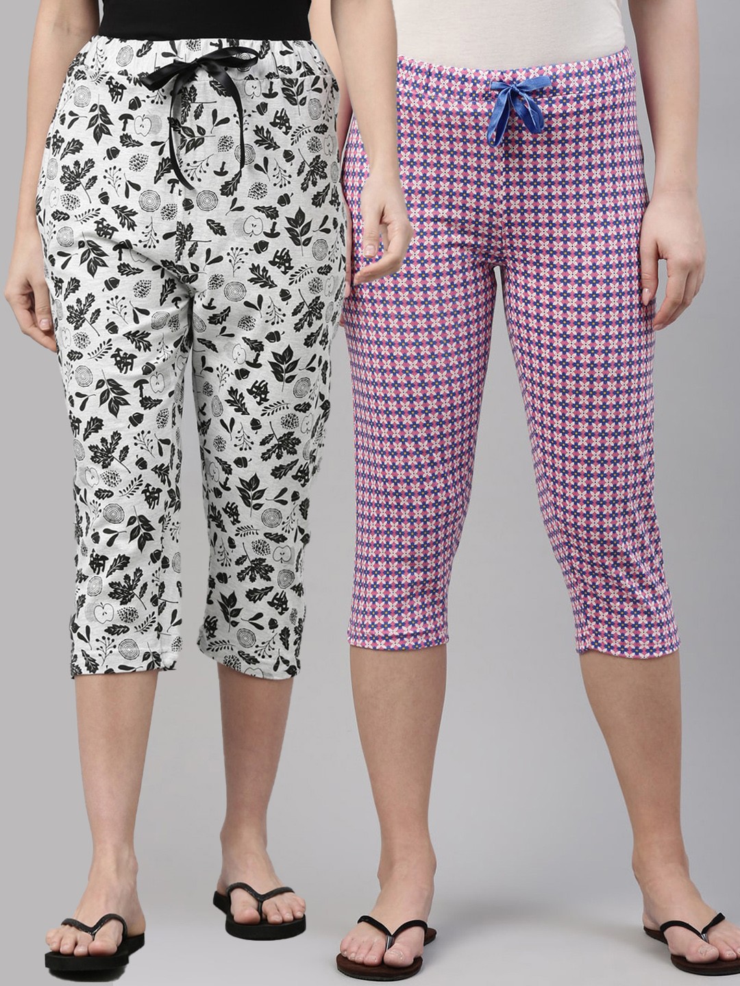 

Enviously Young Women Pink & Grey Printed Capris