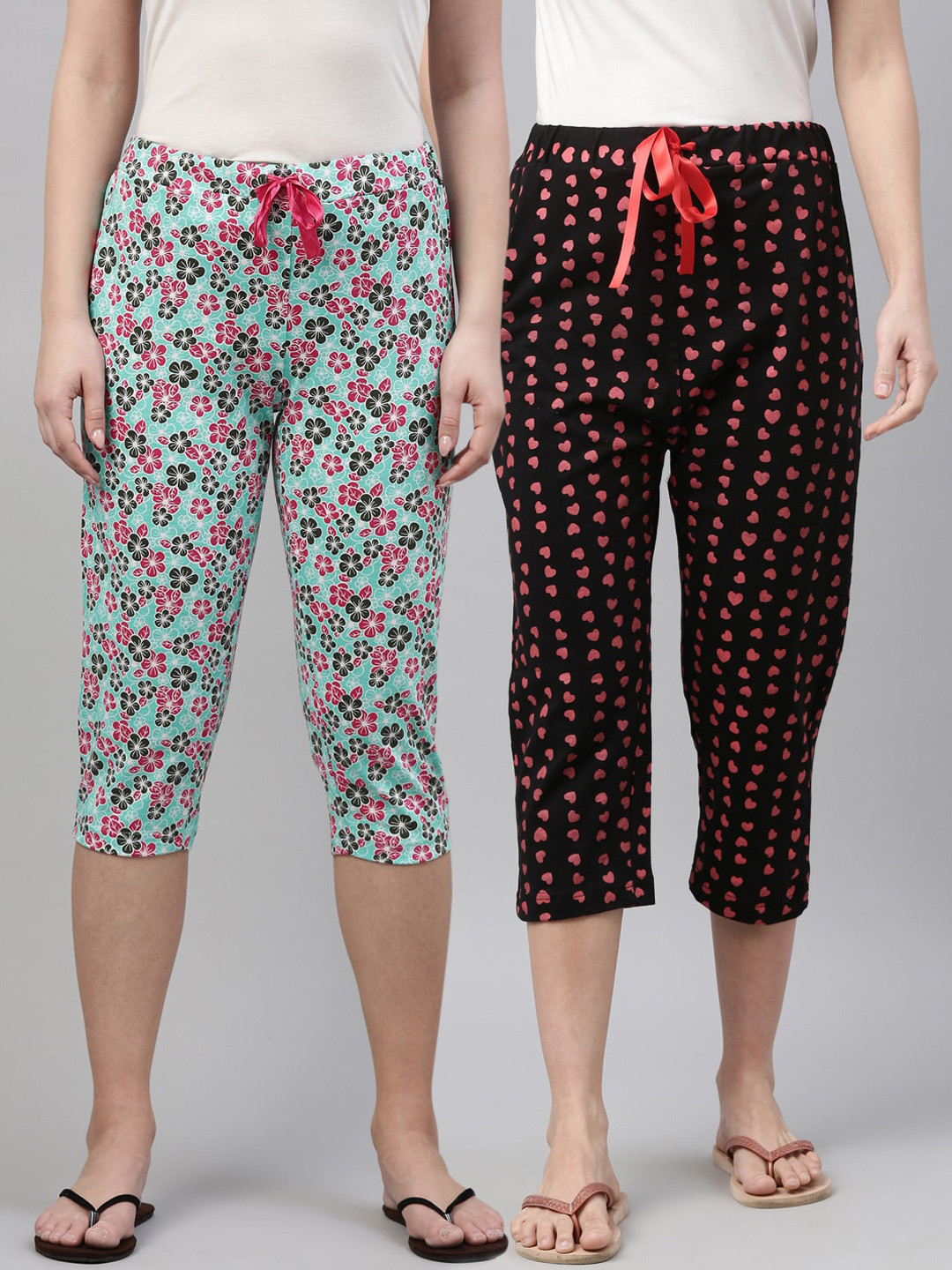 

Enviously Young Women Pack of 2 Teal & Black Printed Capris