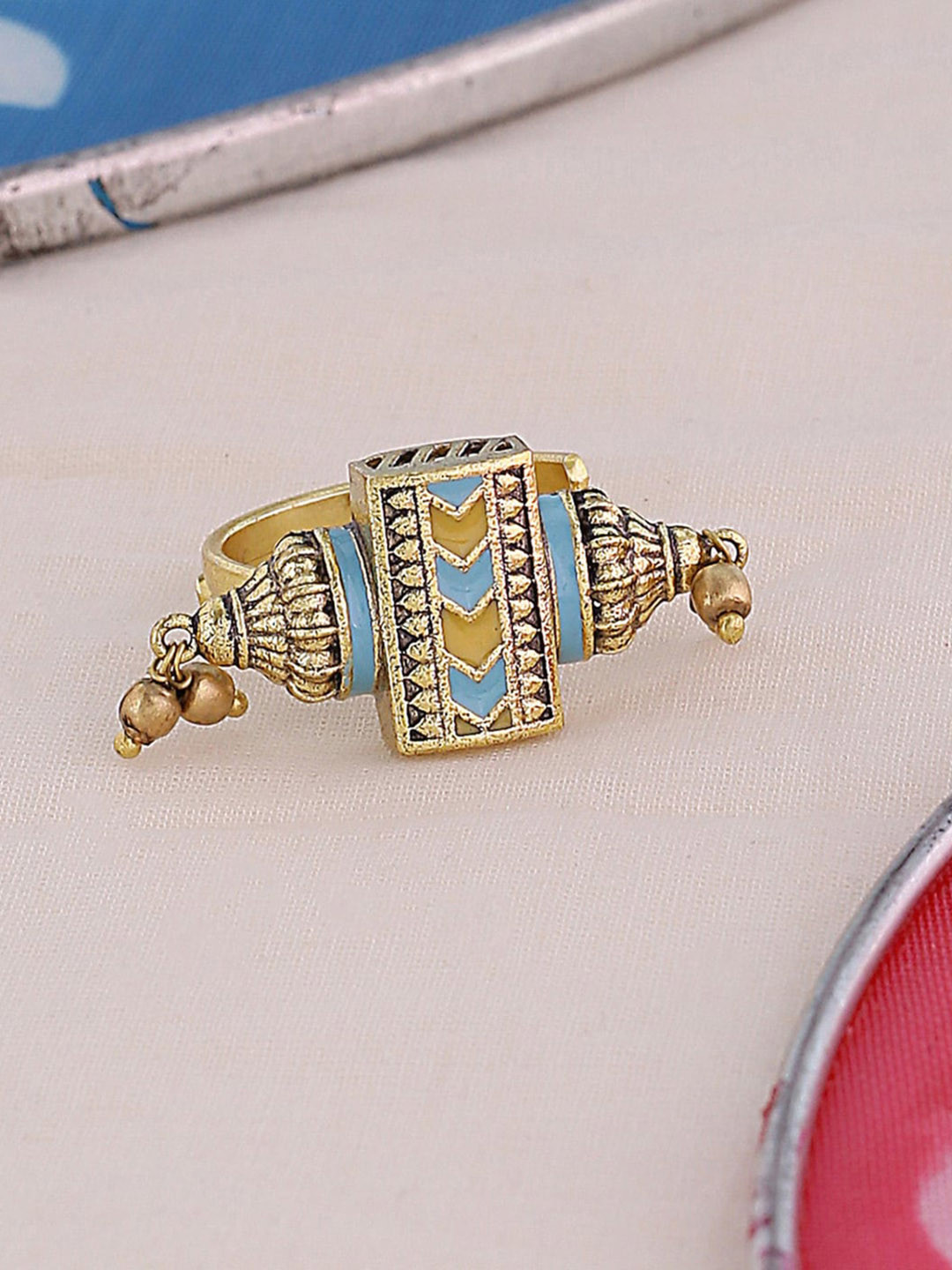 

Voylla Gold-Plated Blue Enamelled Finger Ring