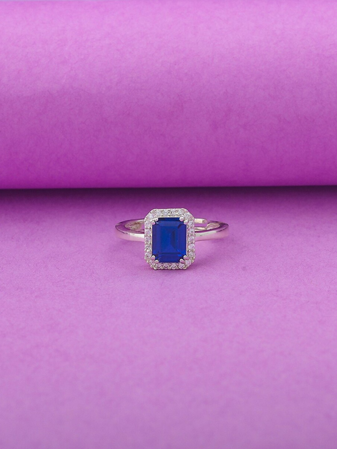 

Studio Voylla 92.5 Sterling Silver-Plated Blue Stone-Studded Finger Ring