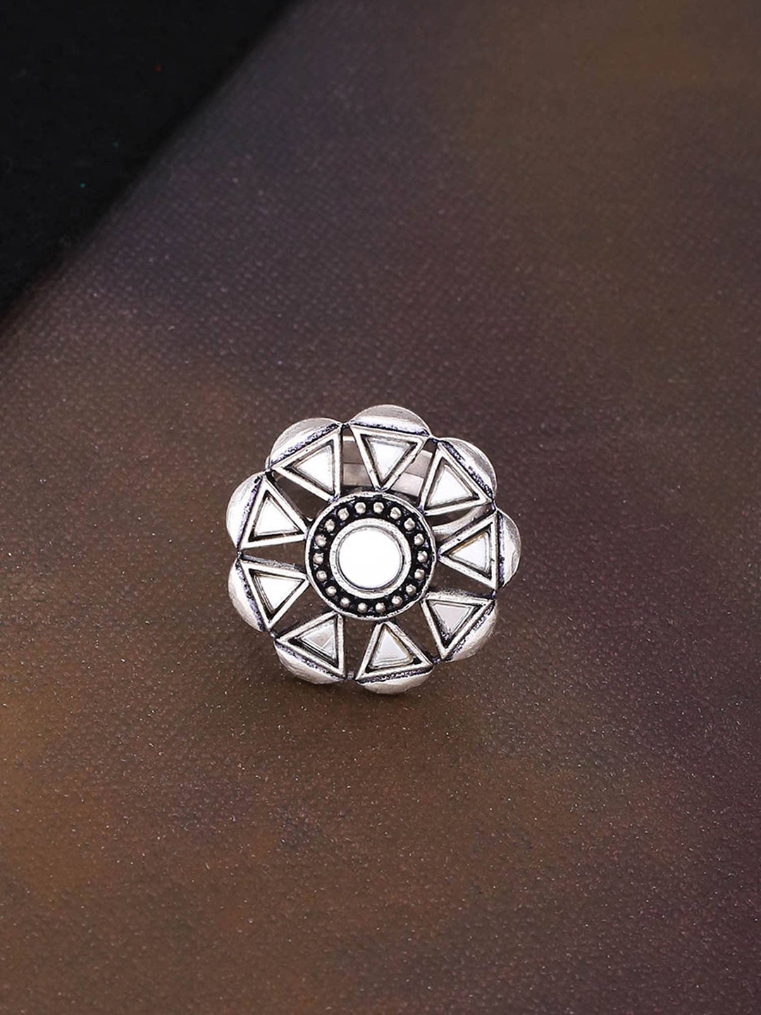 

Voylla Women Silver-Plated Mirror Studded Ring