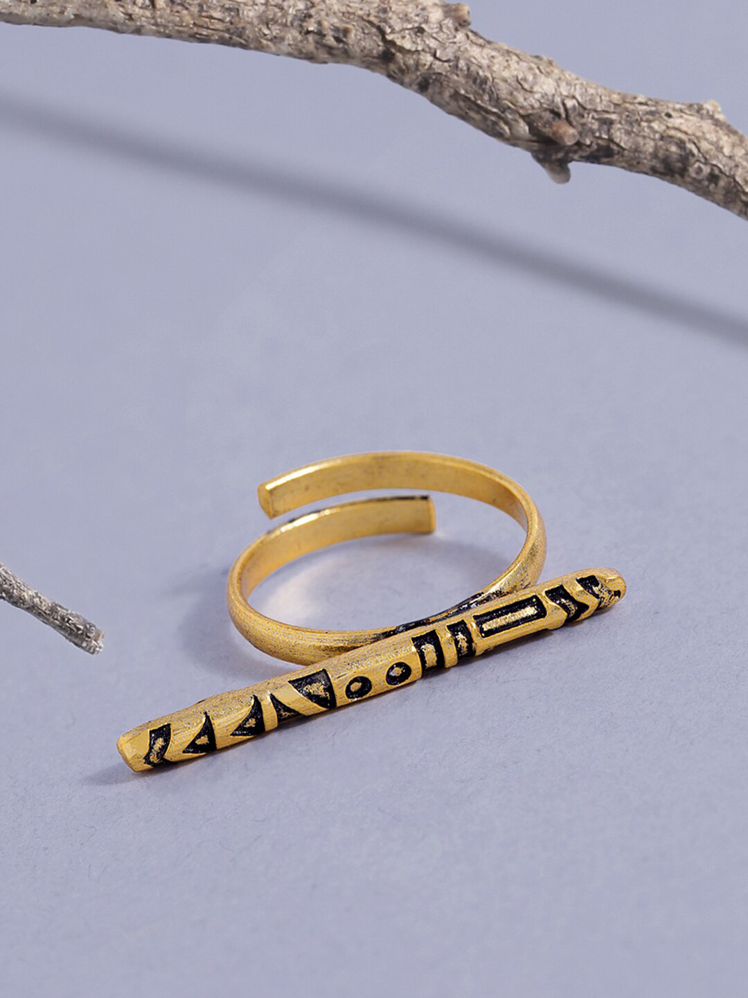 

Voylla Gold-Plated Aztec Bar-Studded Finger Ring