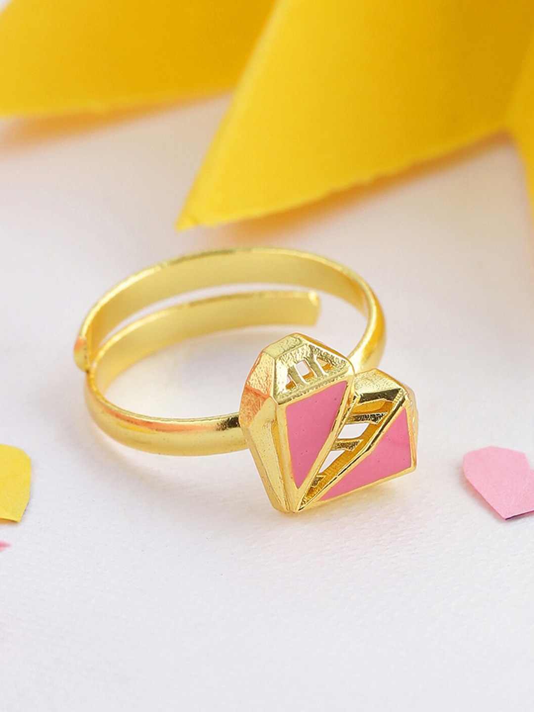 

Voylla Gold-Plated Red Enamelled Finger Ring