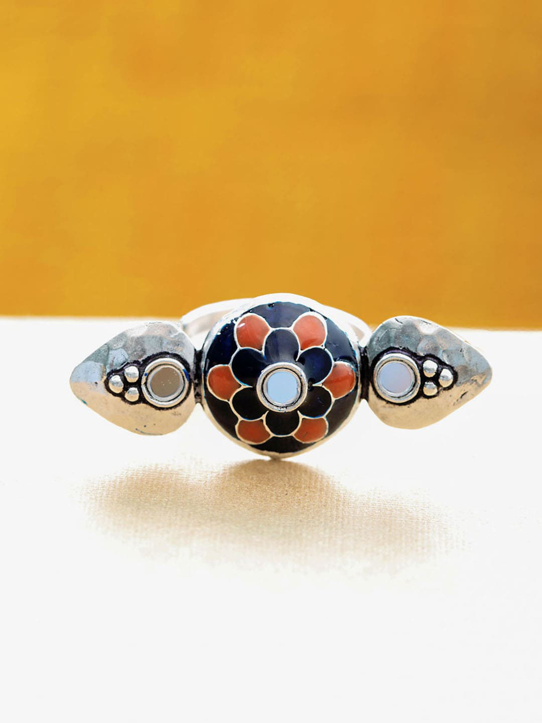 

Voylla Silver-Plated Floral Adjustable Ring