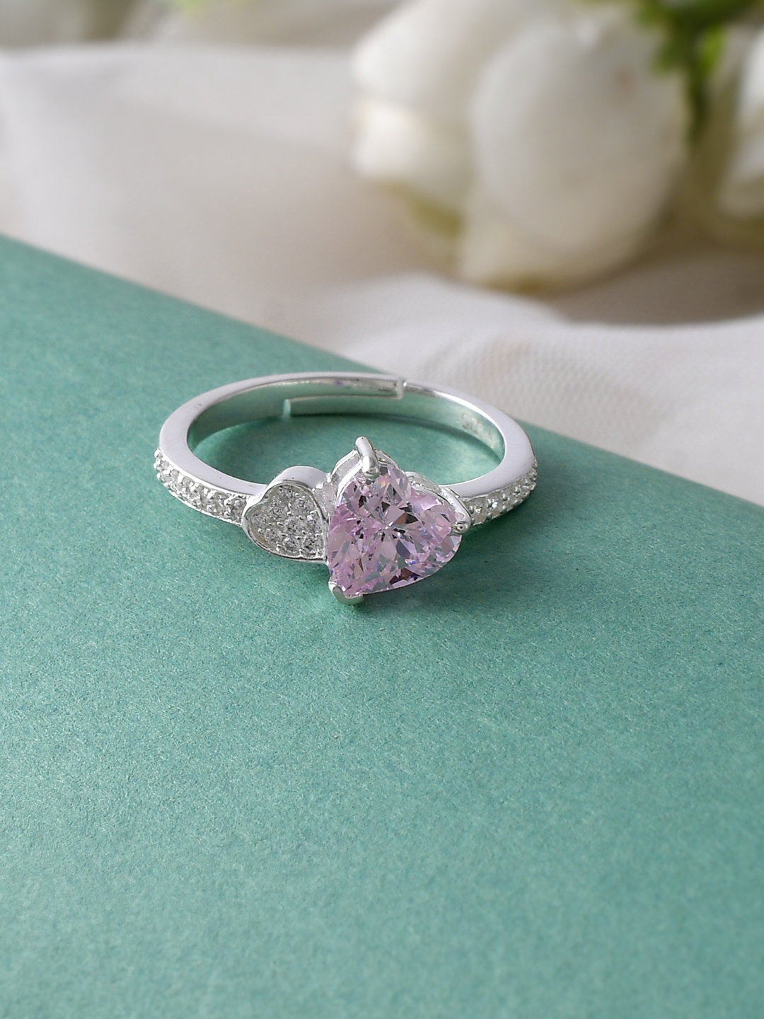 

Voylla Women Silver-Toned & Pink Stone-Studded Finger Ring