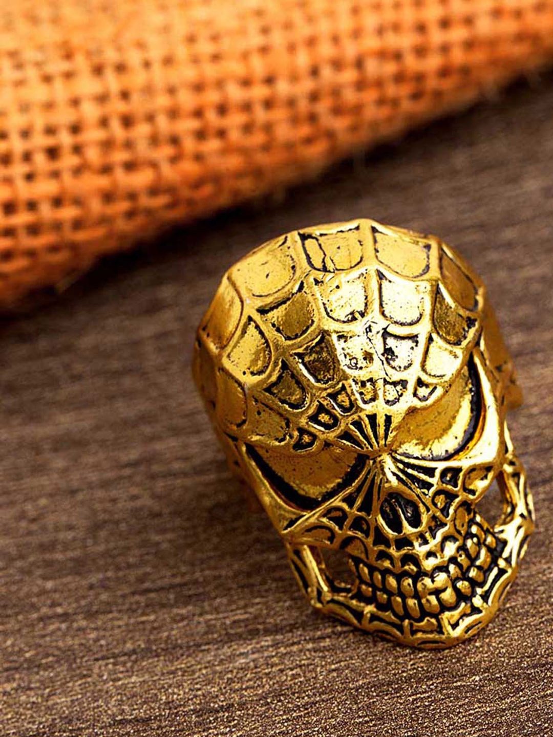 

Dare by Voylla Men Gold-Plated Grinning Skull Finger Ring