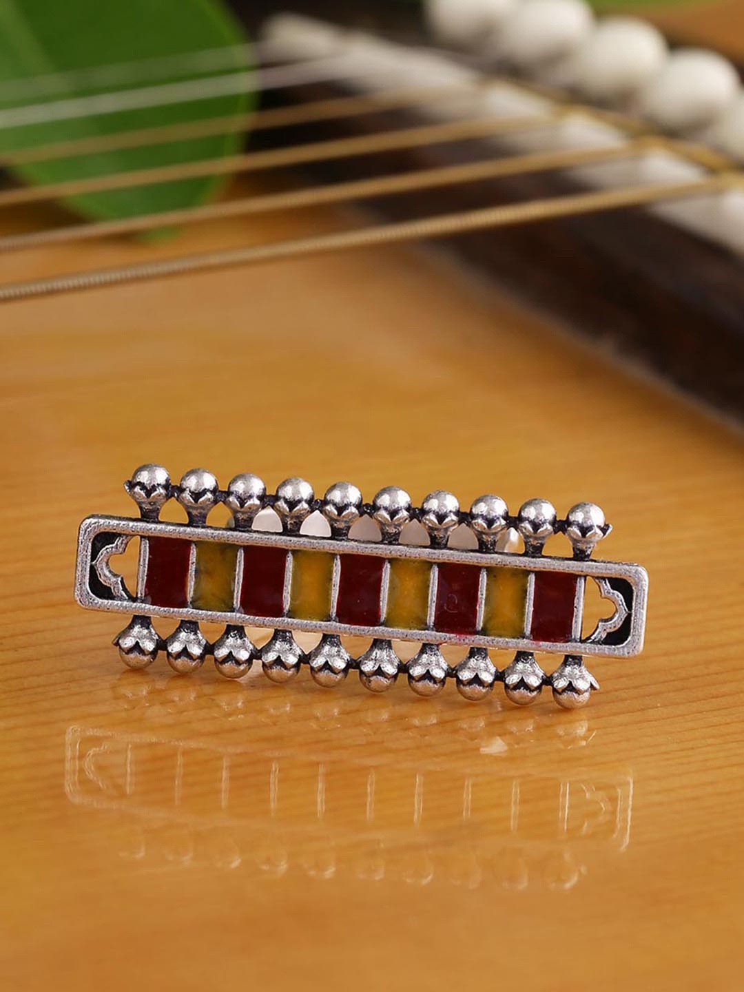 

Voylla Silver-Plated & Taal Mridang Harmonium Statement Finger Ring