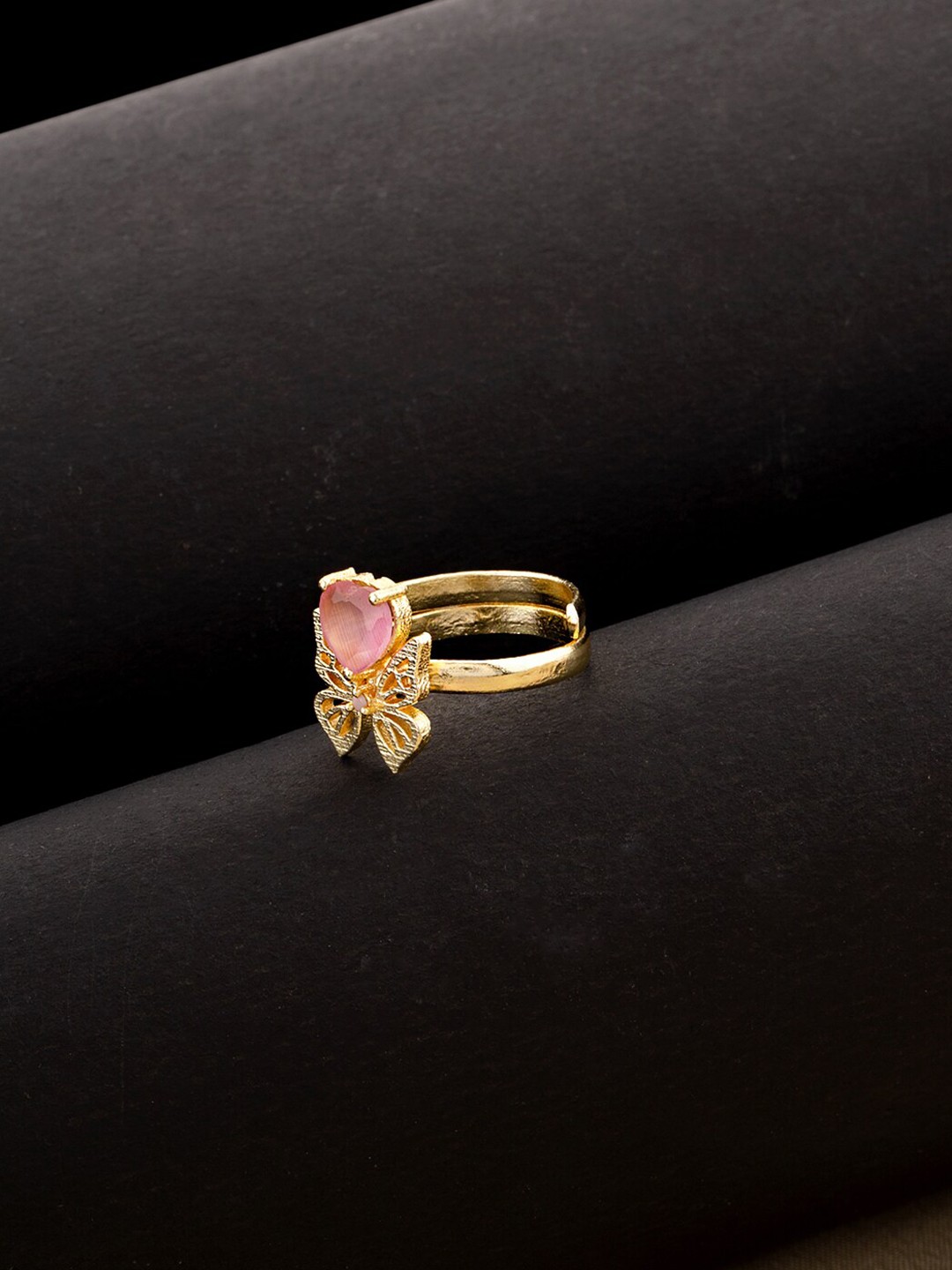 

Voylla Women Gold-Plated & Pink Stone-Studded Love Paradise Butterfly Finger Ring
