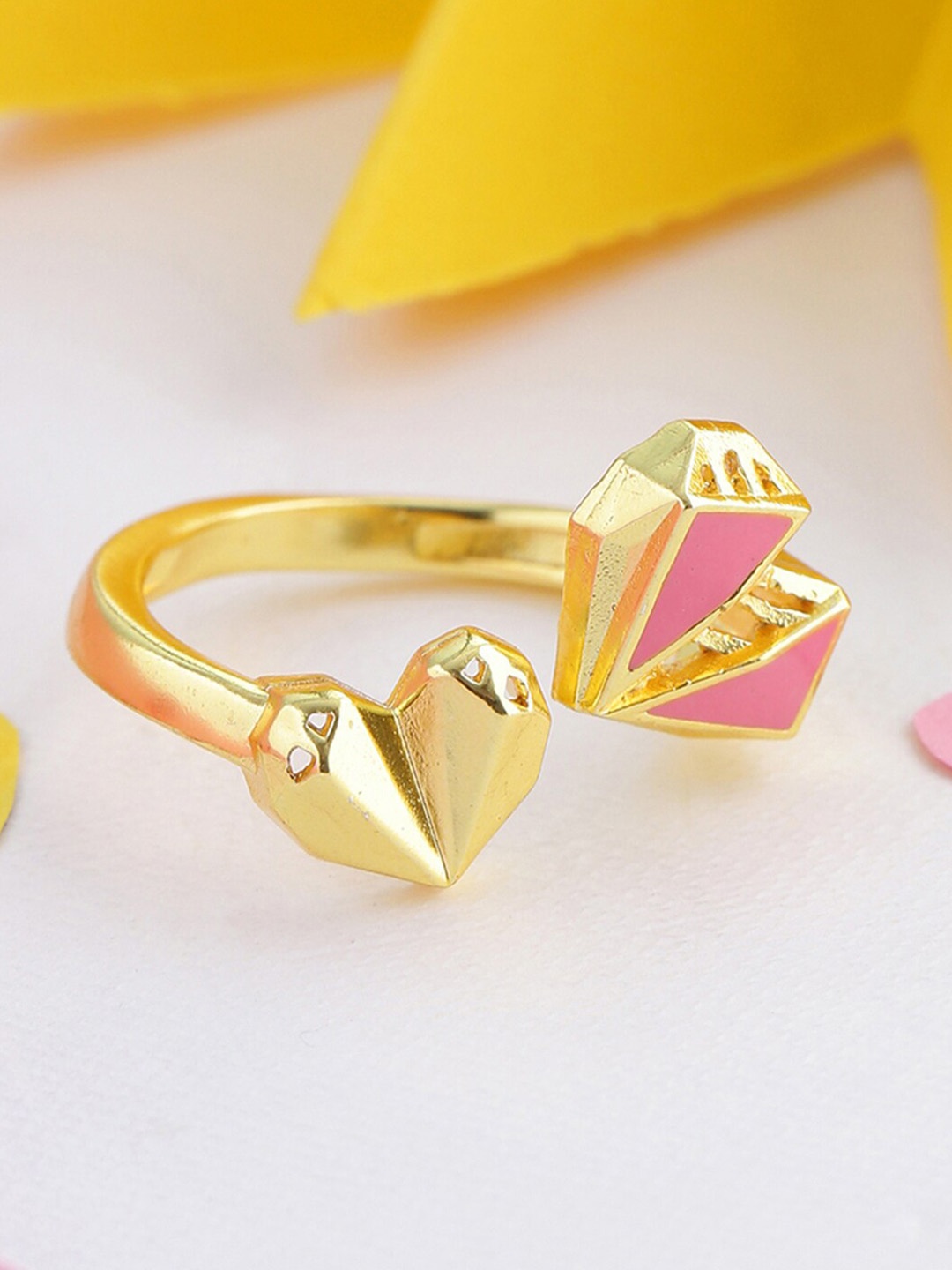 

Voylla Gold-Plated Pink Heart Motifs Finger Ringer