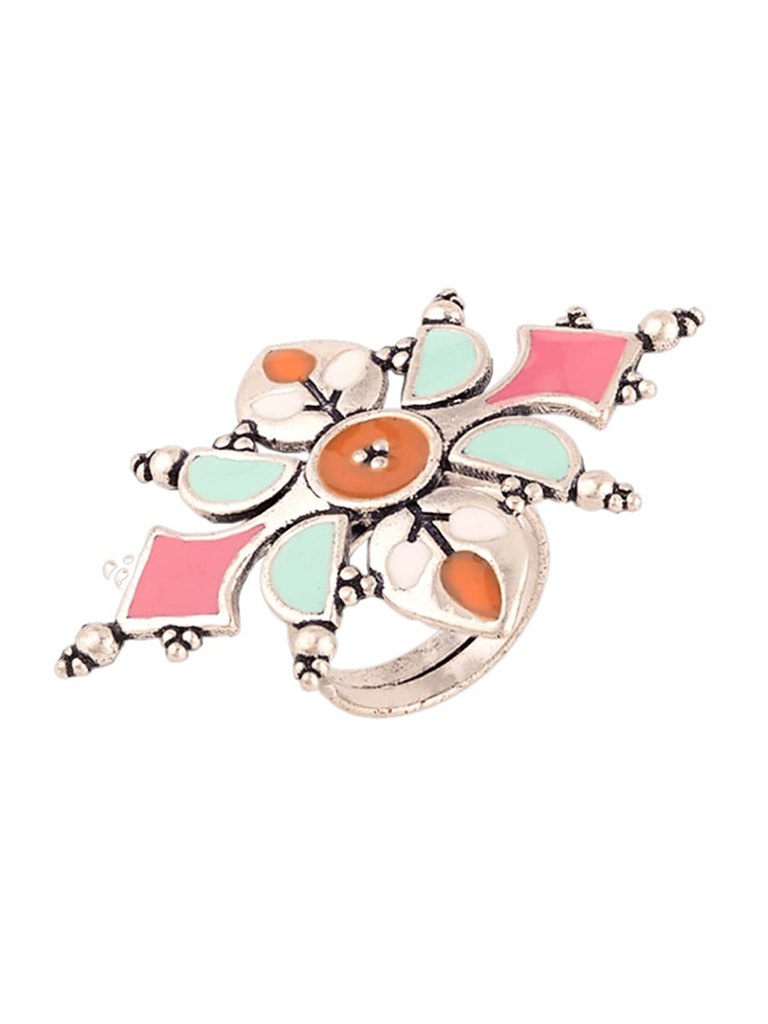 

Voylla Silver-Plated & Bagh E Fiza Enamel Embellished Finger Ring