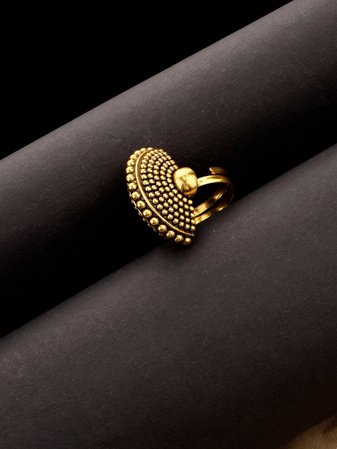 

Voylla Women Oxidised Gold-Plated & Rava Ball Statement Finger Ring