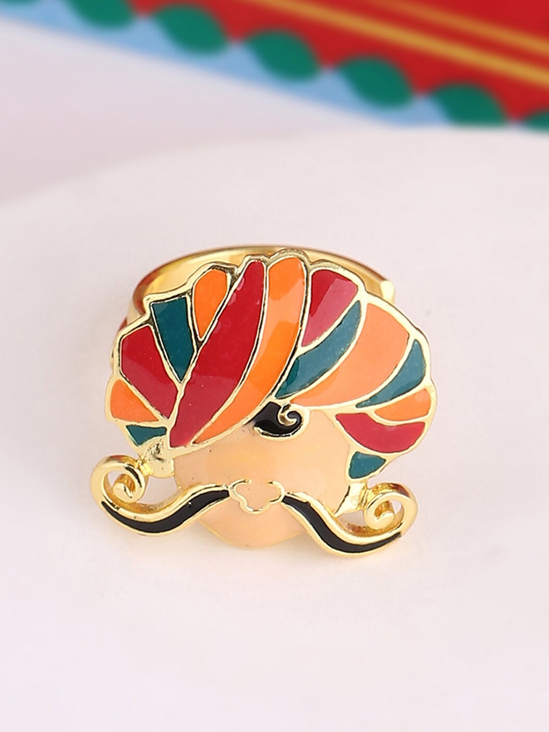 

Voylla Gold-Plated Red & Orange Turban Man Ring