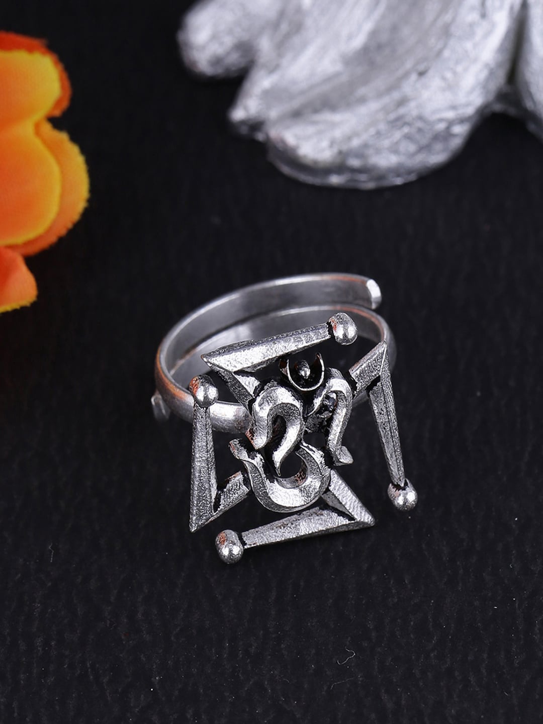 

Voylla Silver-Plated & Aarambh Om-Swastika Finger Ring