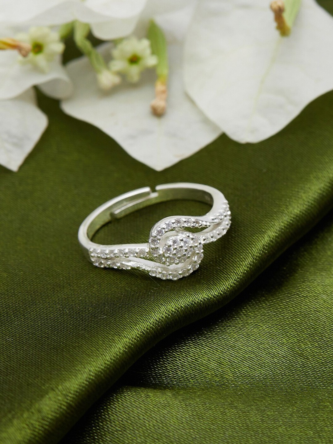 

Studio Voylla 925 Sterling Silver-Plated White Stone Studded Finger Ring