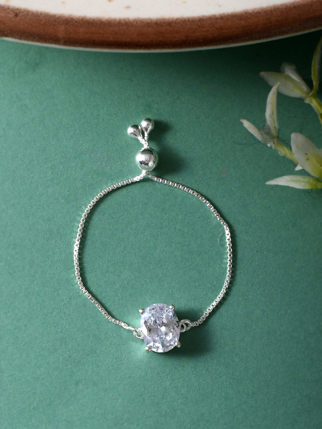 

Studio Voylla 925 Sterling Silver-Plated White CZ Studded Adjustable Finger Ring