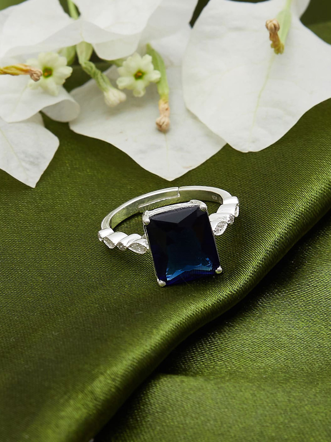 

Studio Voylla 92.5 Sterling Silver-Plated Blue Stone-Studded Finger Ring