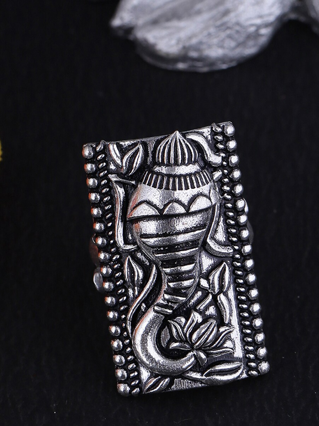 

Voylla Silver-Plated Shankh-Kamal Charm Finger Ring