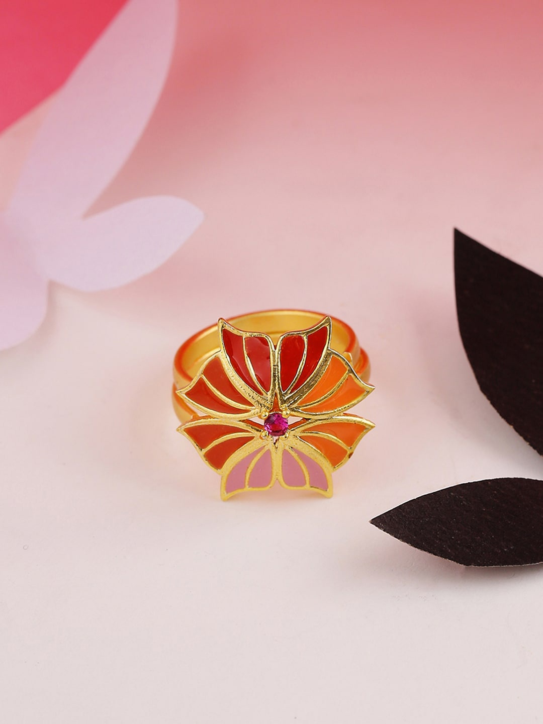 

Voylla Gold-Plated Red Butterfly Shaped Ring