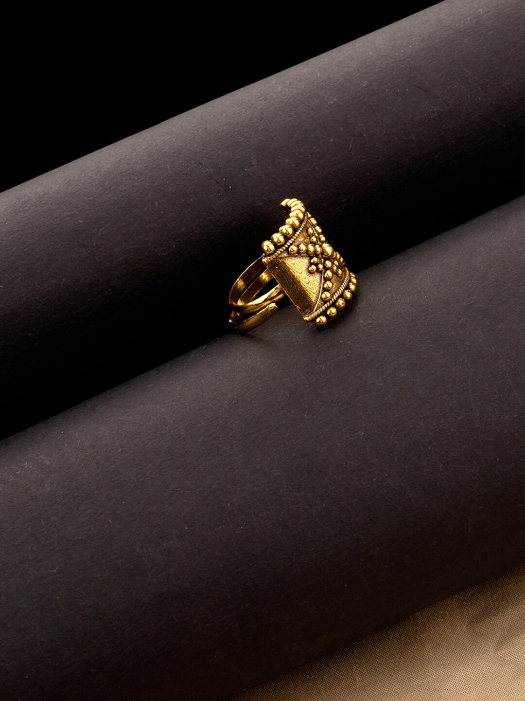 

Voylla Gold-Plated & Toned Oxidised Rava Ball Finger Ring