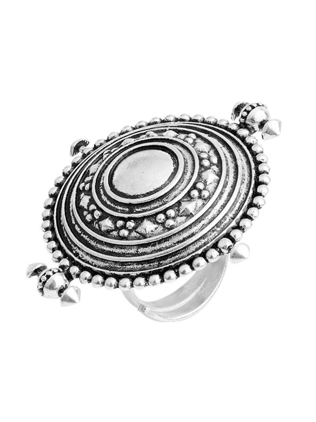 

Voylla Women Silver-Plated Oxidized Textured Shield Finger Ring