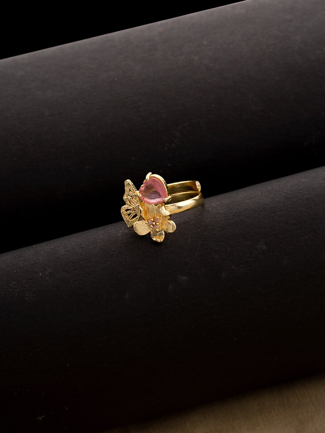 

Finger Ring Women Gold-Plated & Pink Gem Butterfly Finger Ring