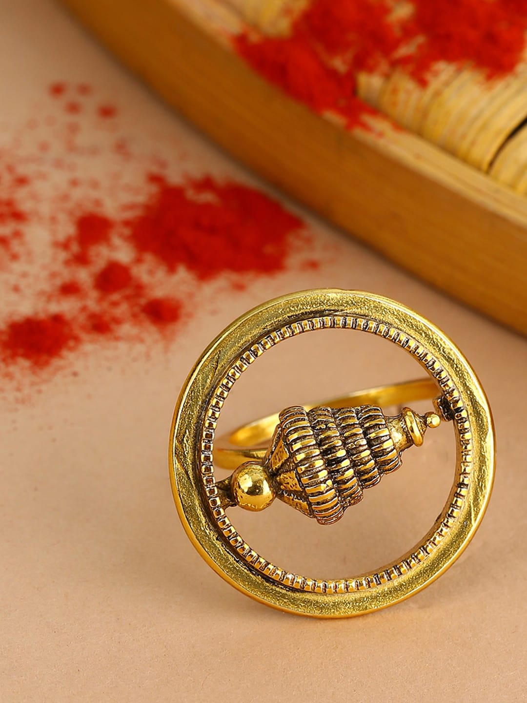 

Voylla Women Gold-Plated & Toned Temple of Love Motif Statement Finger Ring