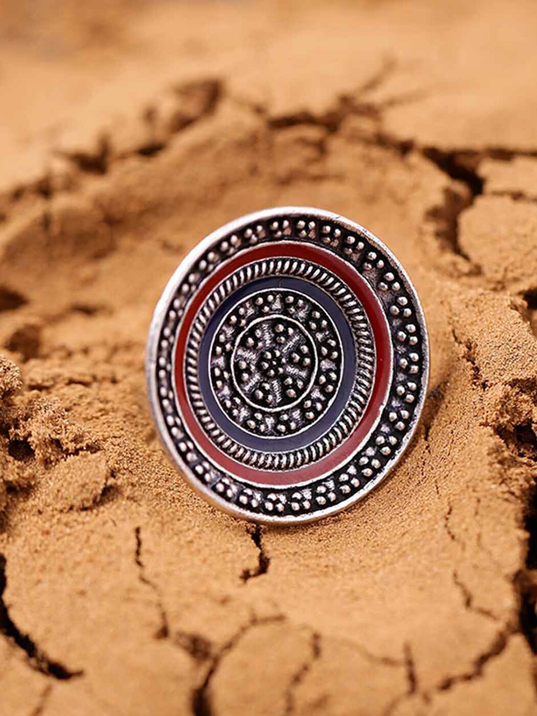 

Voylla Silver-Plated Mandala Large Disc Ring