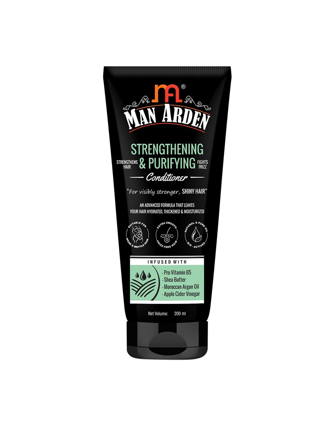 

Man Arden Strengthening & Purifying Conditioner with Pro Vitamin B5 & Shea Butter - 200 ml, Black