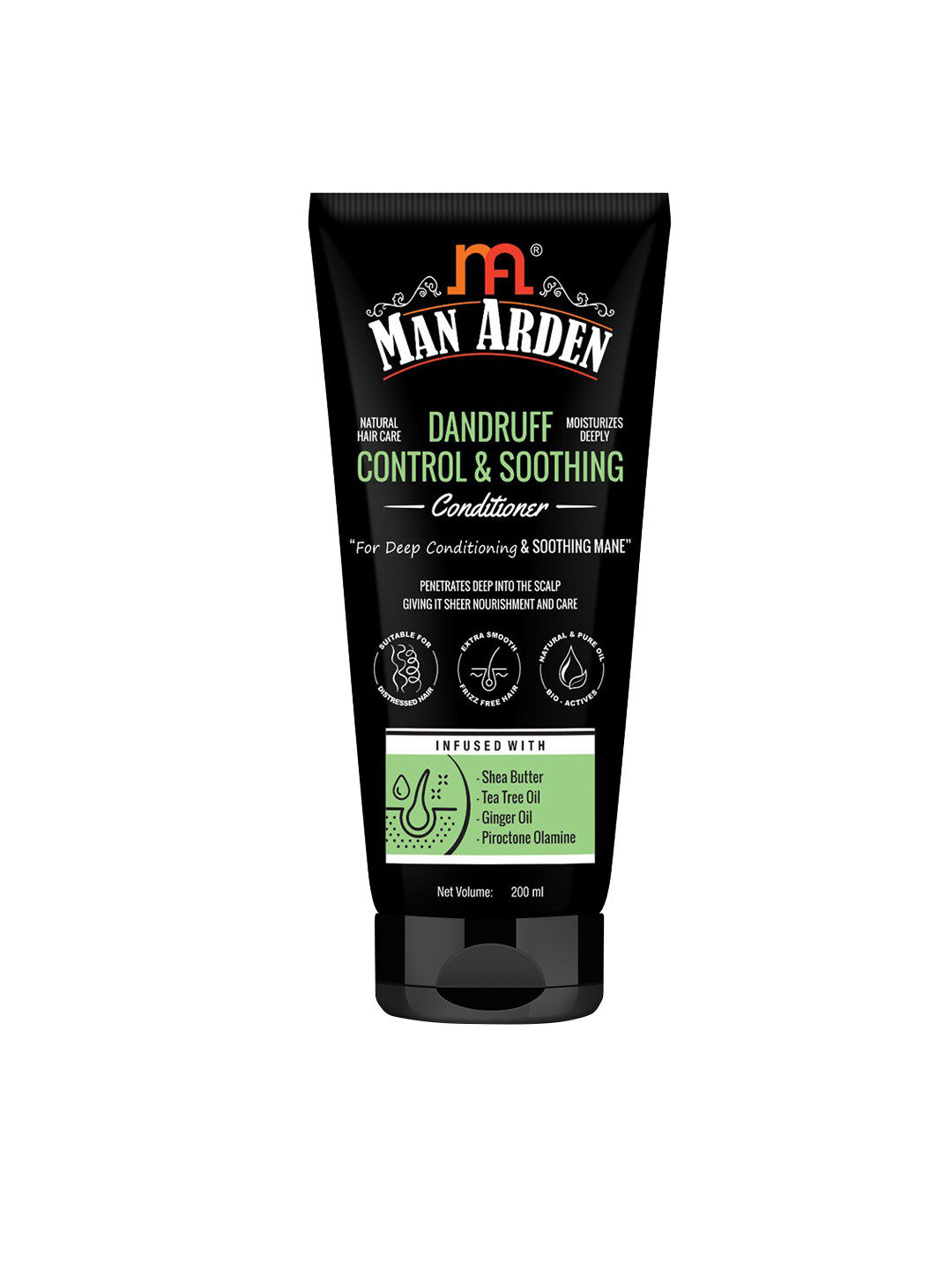 

Man Arden Dandruff Control & Soothing Conditioner with Shea Butter & Tea Tree Oil - 200 ml, Black