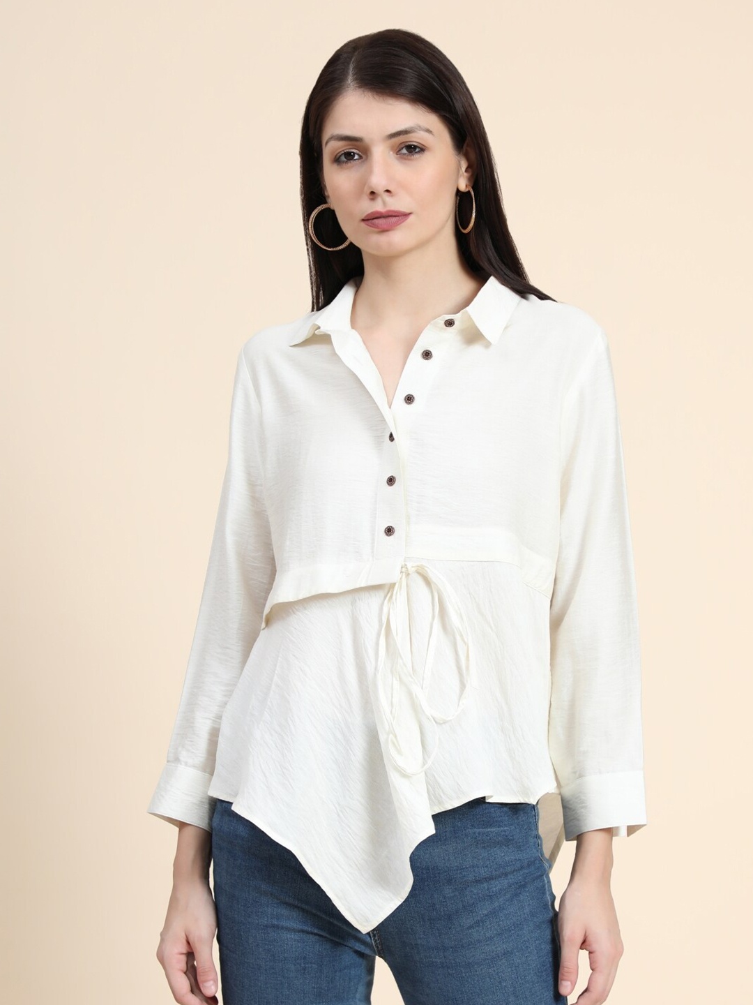 

KERI PERRY Women White Delta Solid High Low Top