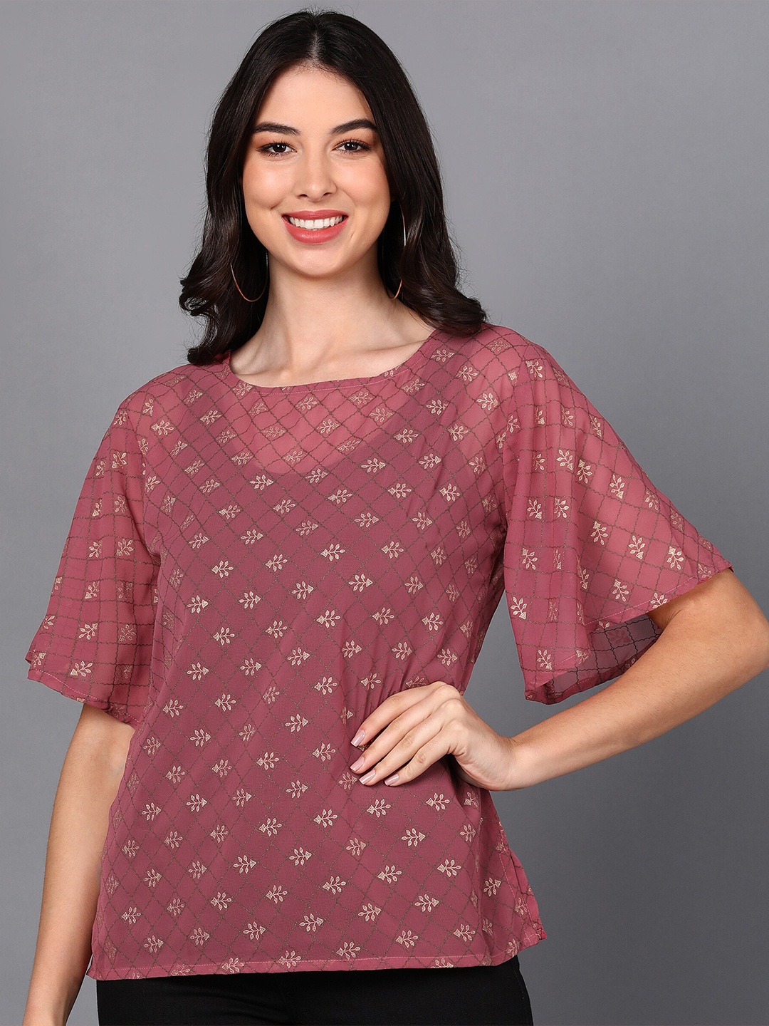 

Fashfun Pink Floral Print Georgette Top