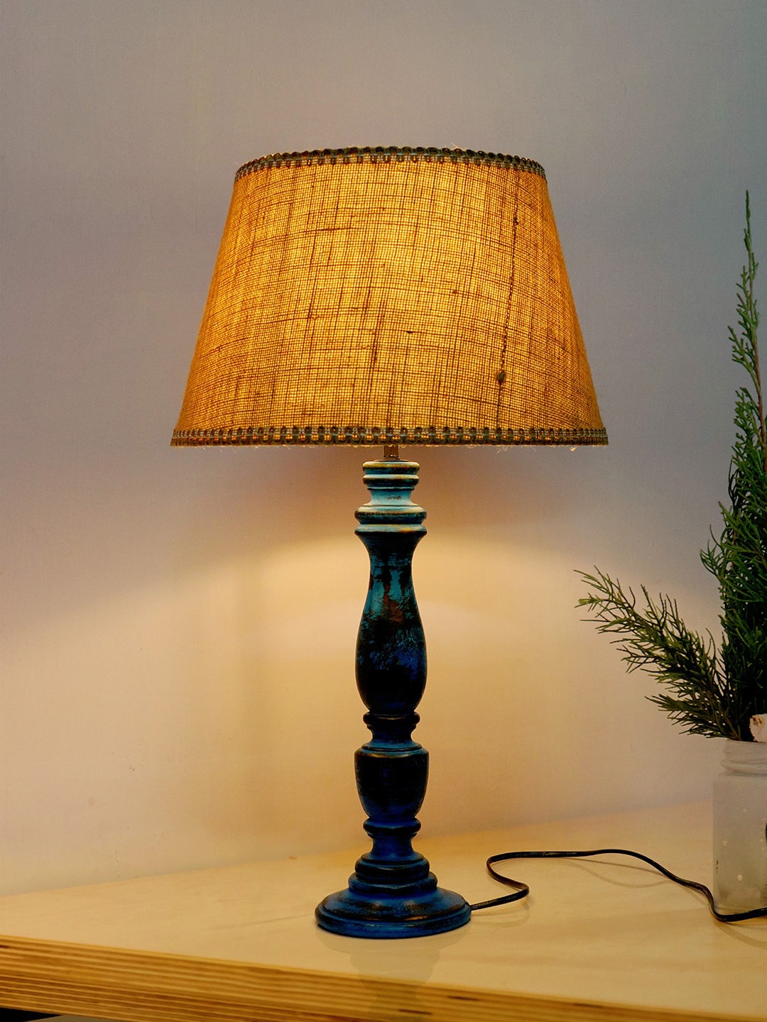 

Fos Lighting Blue & Beige Textured French Country Style Distressed Table Lamp