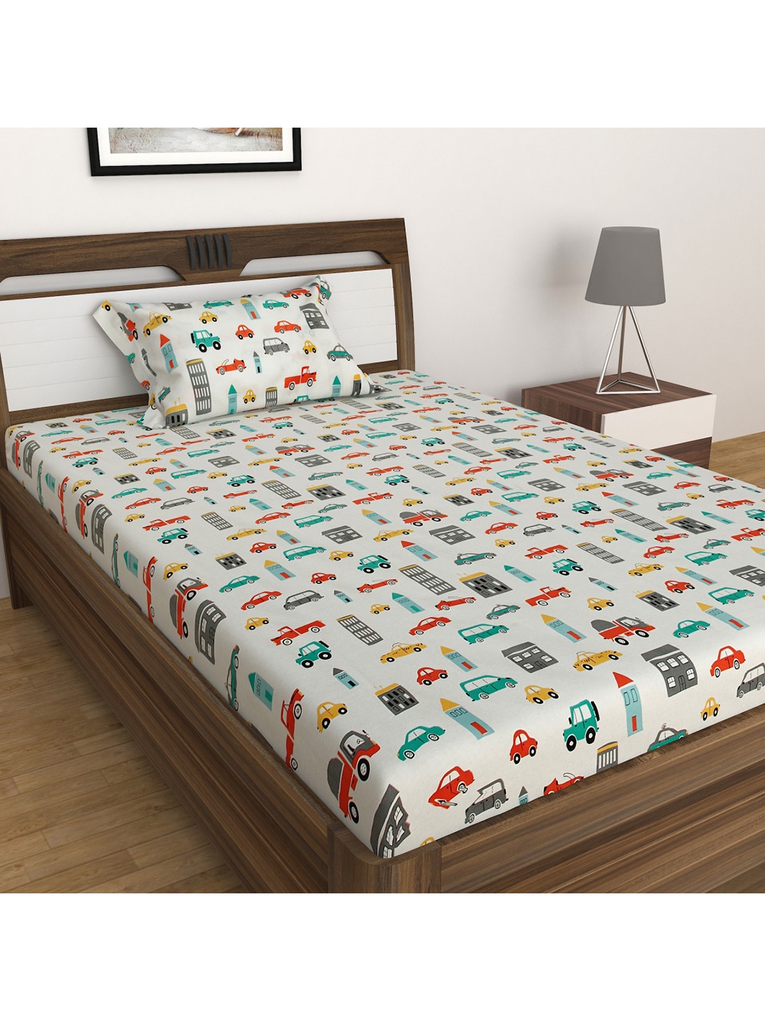 

Home Centre 2Pcs Slate White Printed Cotton Single Bedsheet Set
