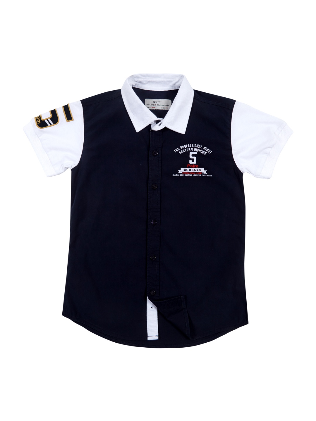

Palm Tree Boys Navy & White Standard Fit Solid Casual Shirt, Navy blue
