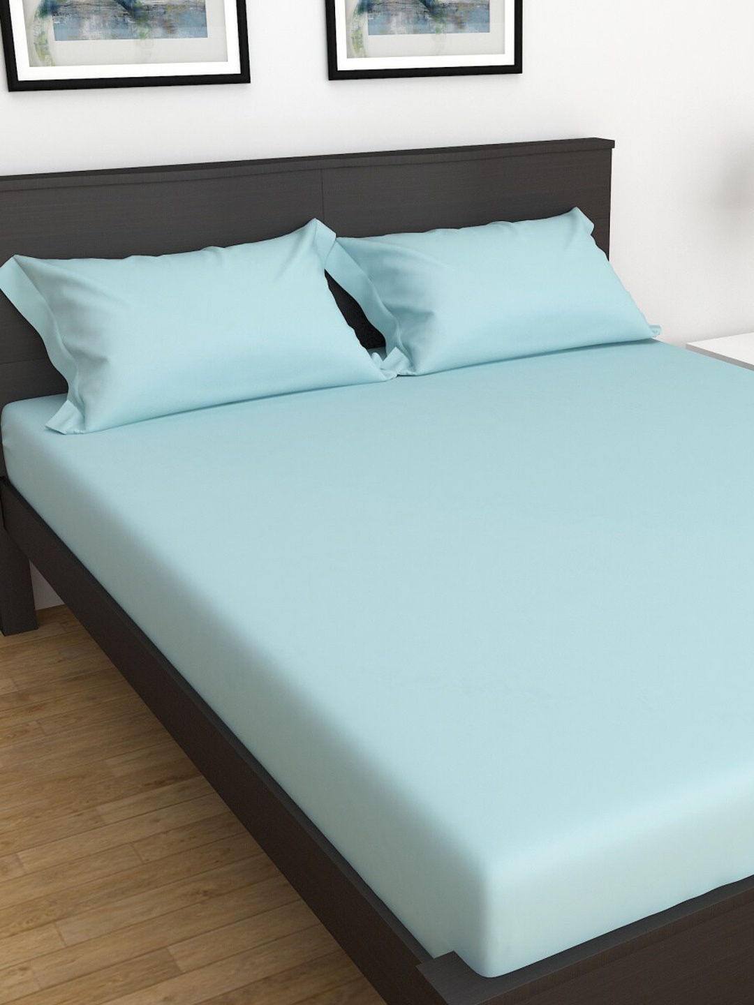 

Home Centre 300 TC Soulful Pastels Blue Solid Cotton Super King Bedsheet Set