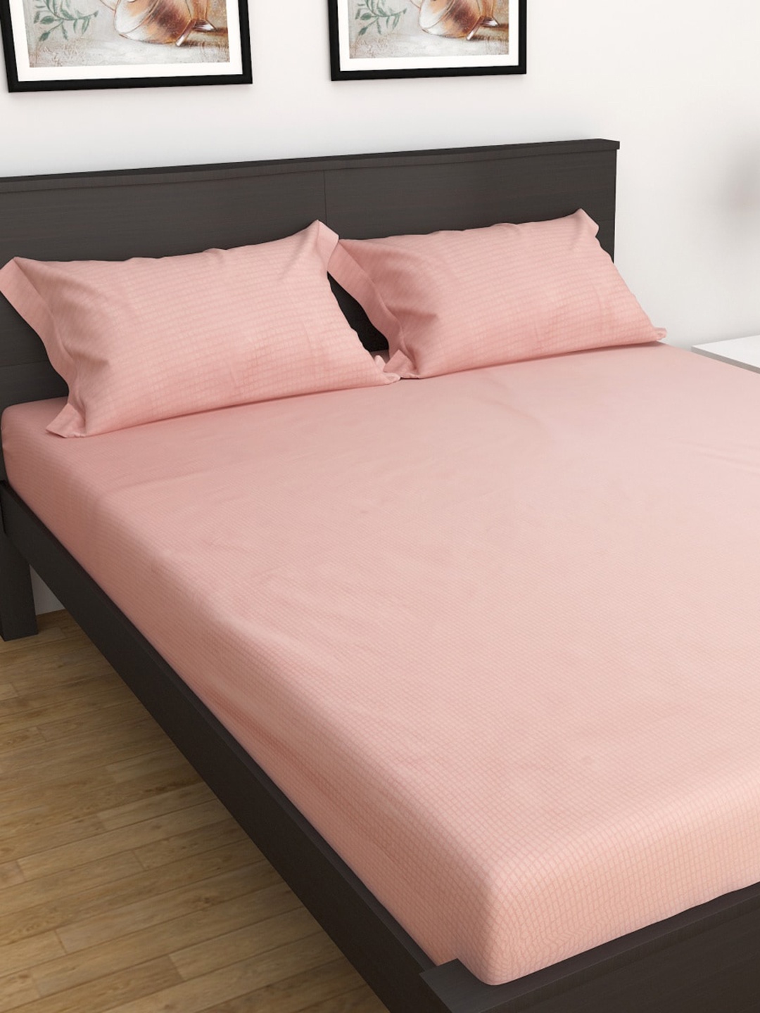 

Home Centre Adults Peach-Coloured 300 TC Queen Bedsheet with 2 Pillow Covers