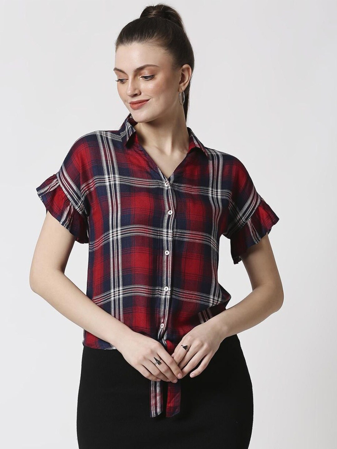 

Bewakoof Women Red Classic Tartan Checks Checked Casual Shirt