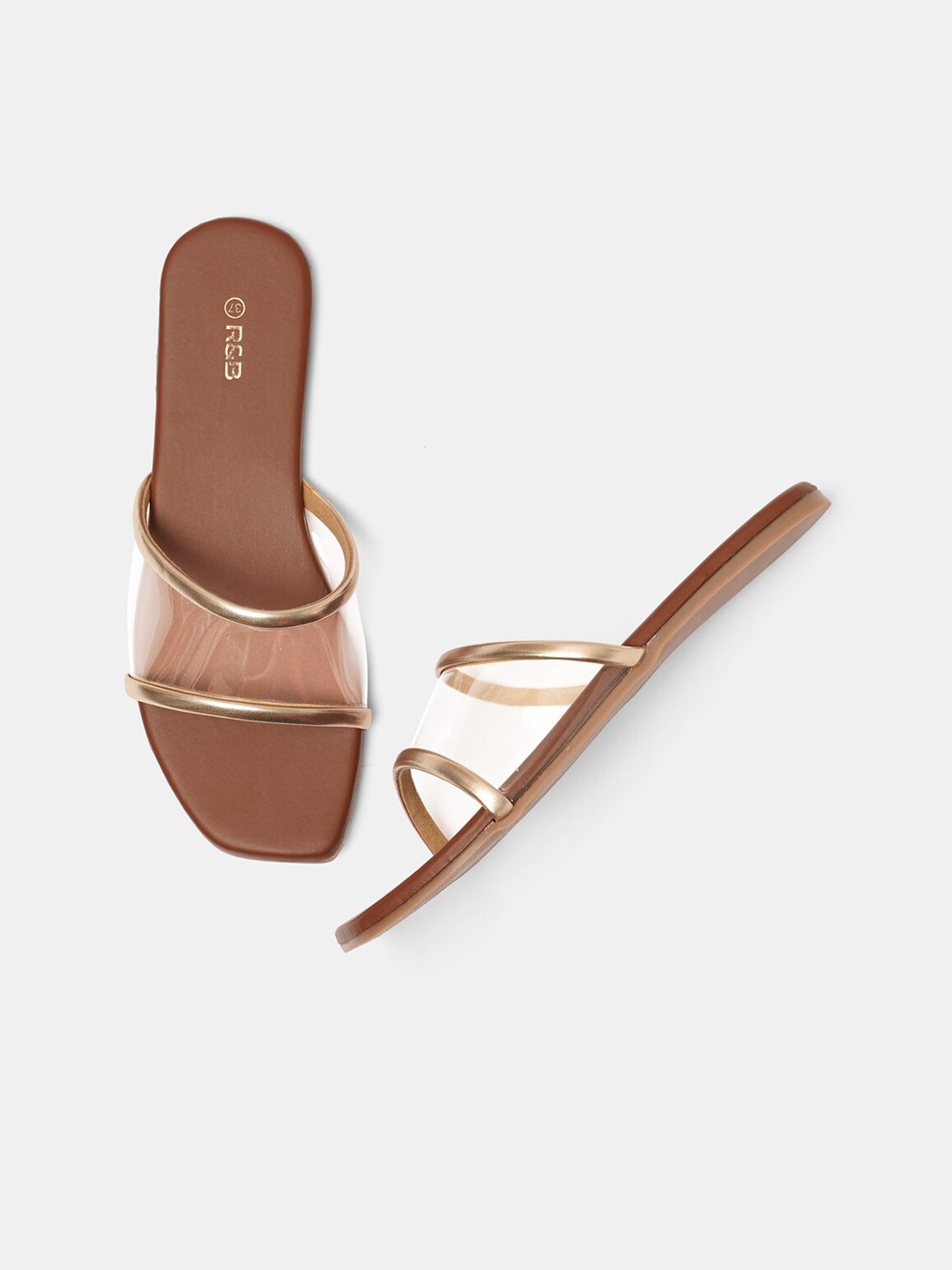 

R&B Women Gold-Toned Casual Open Toe Flats