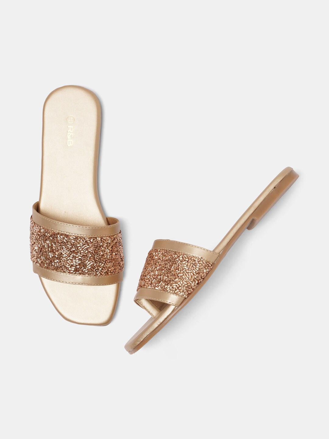 

R&B Women Gold-Toned Embellished Open toe Flats