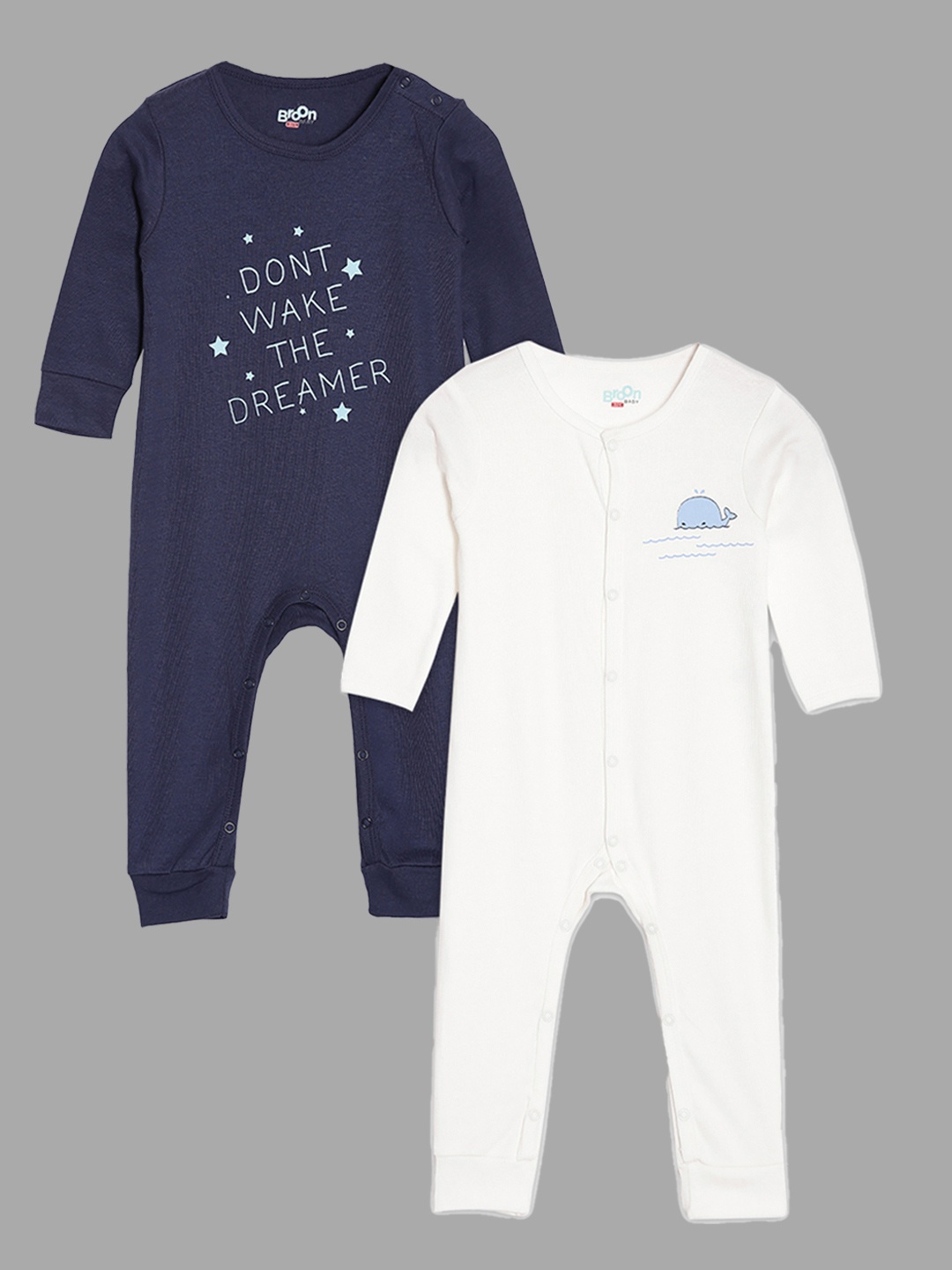 

Broon Boys Pack of 2 Navy Blue & Off White Organic Cotton Sleepsuit