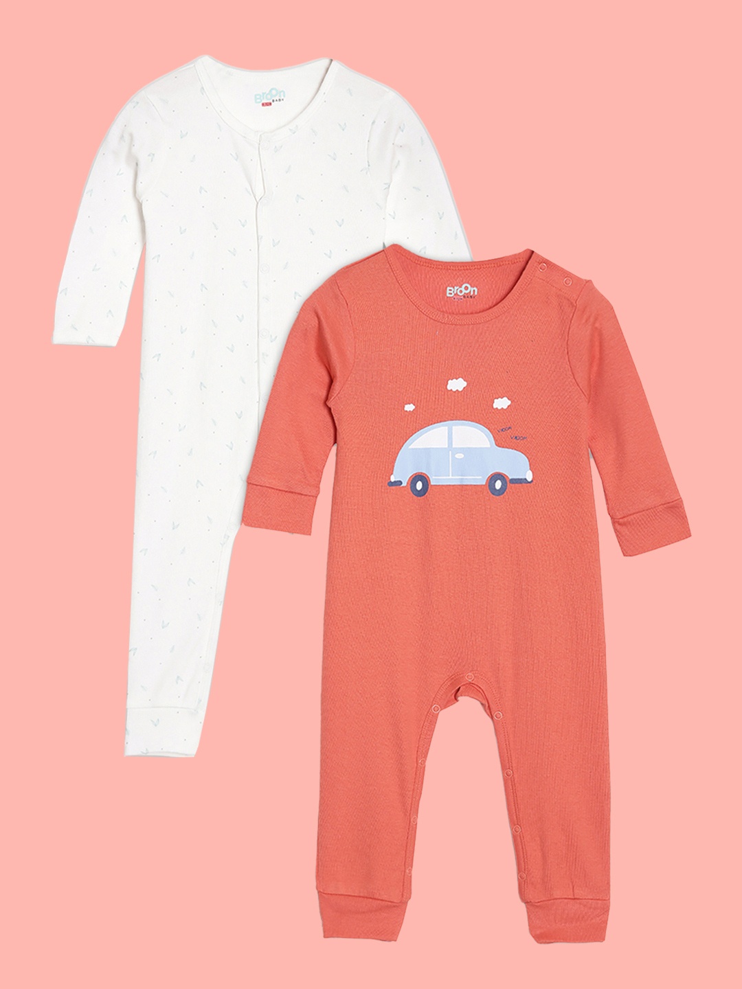 

Broon Boys White & Orange Pack Of 2 Pure Cotton Sleepsuit