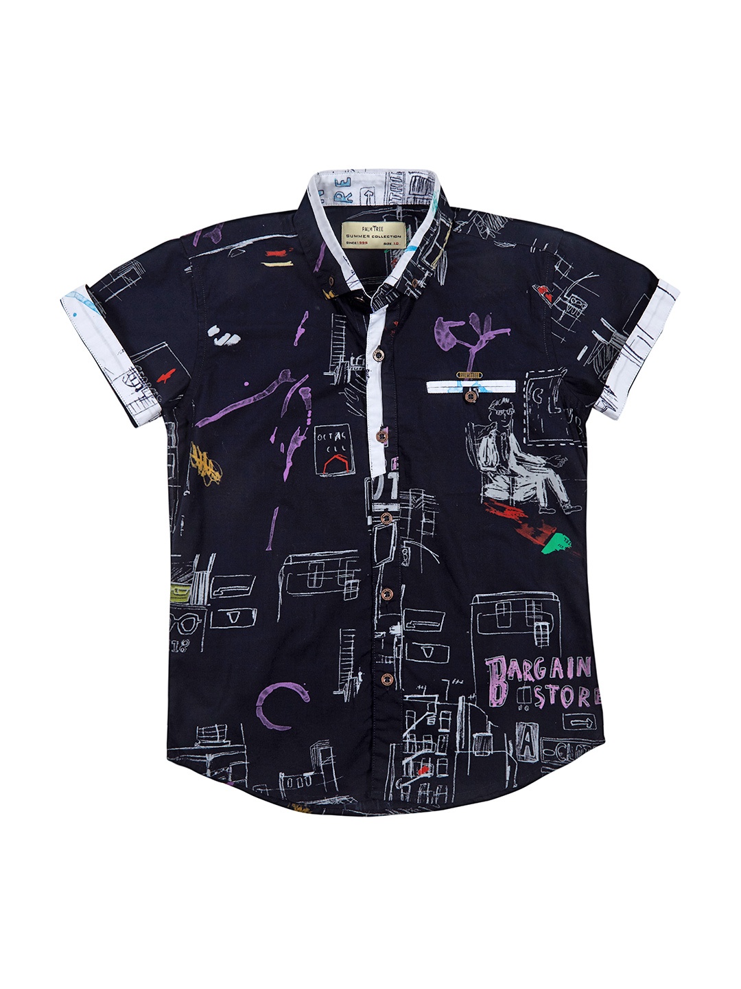 

Palm Tree Boys Blue Printed Standard Regular Fit Casual Shirt